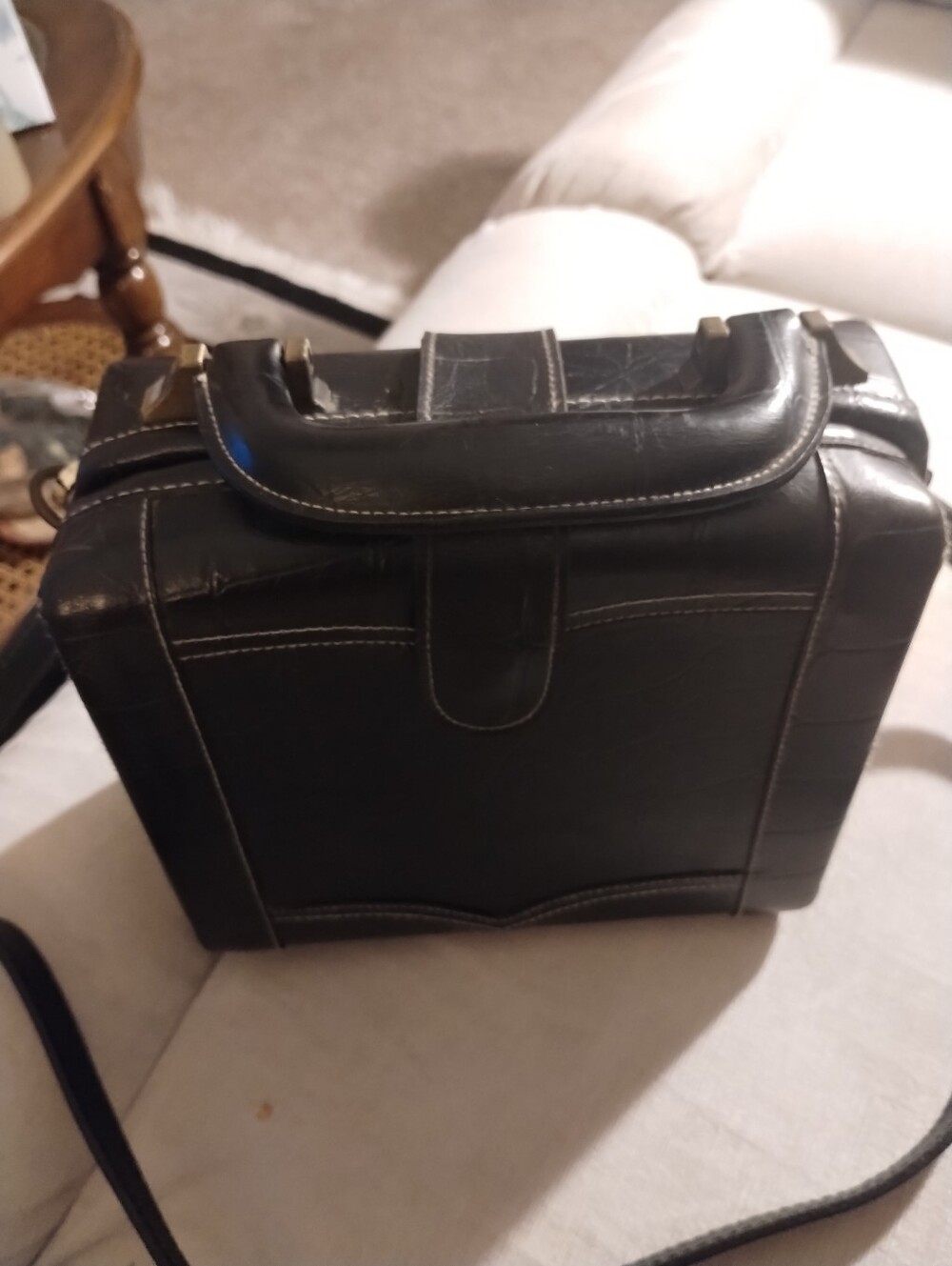 Unbranded Vtg Black Croc Leather Box Purse